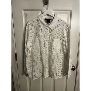 Susan Graver White Eyelet Button Up Shirt sz 2XL